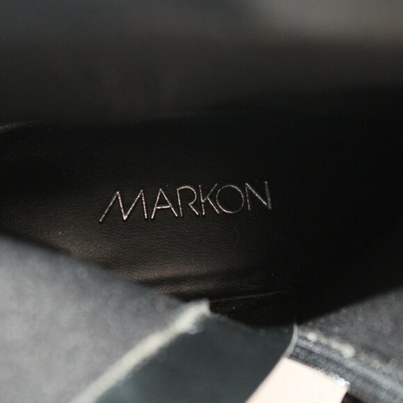 MARKON Womens Sz 9.5M Black Leather High Block Heel Fashion Ankle Boots Booties - Picture 12 of 12